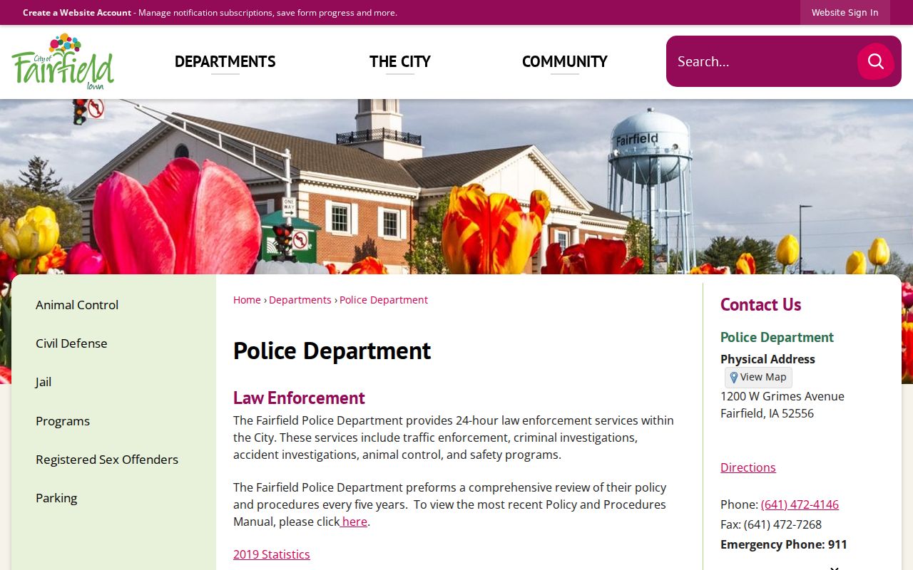 Official Fairfield Police page describing the shared Law Center